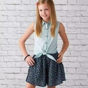 Girls Matilda Jane 435 Fresh Start Floral Lagoon Shorts Blue Sz 8 Casual Spring